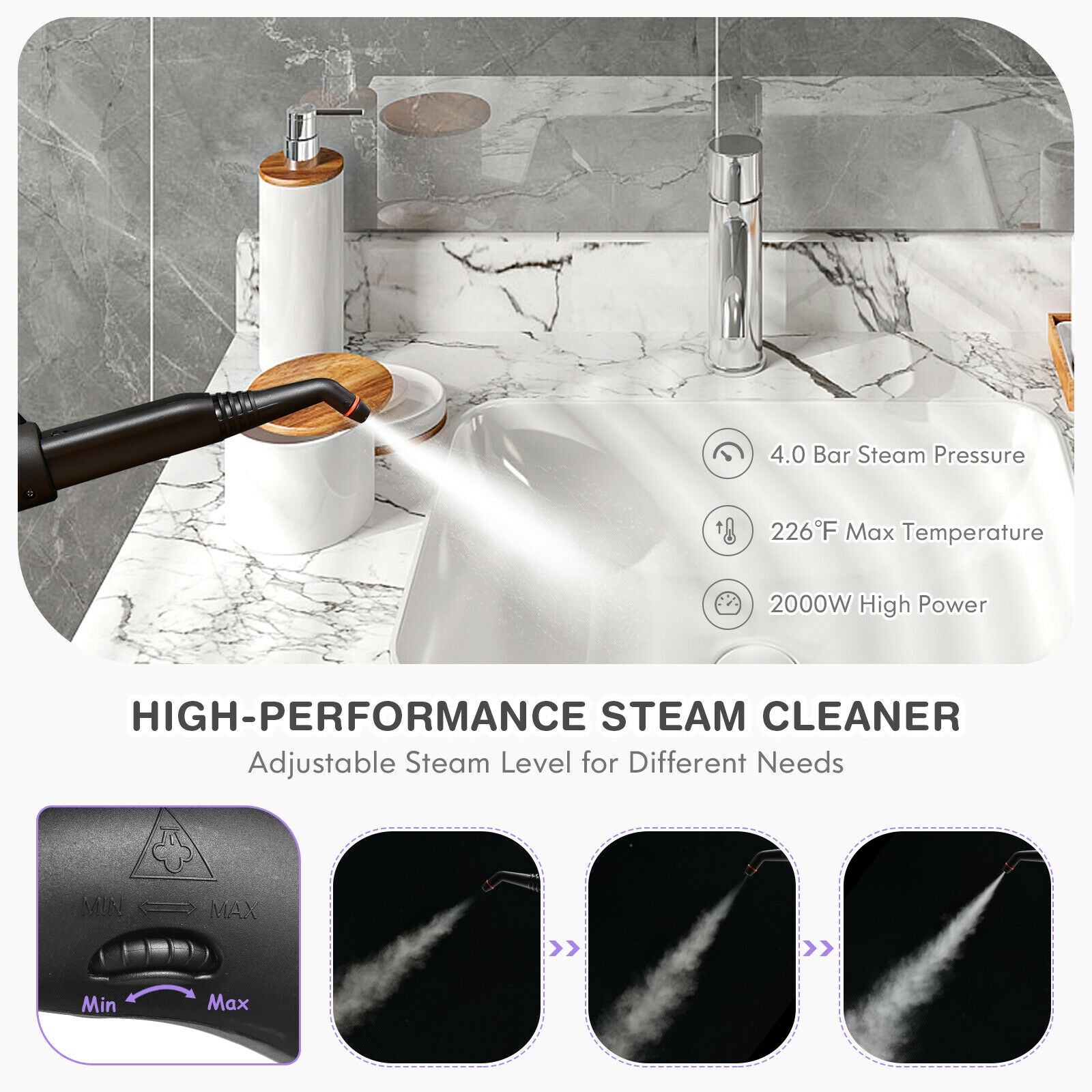 2000W Heavy Duty Multi-purpose Steam Cleaner Mop with Detachable Handheld Unit-Purple