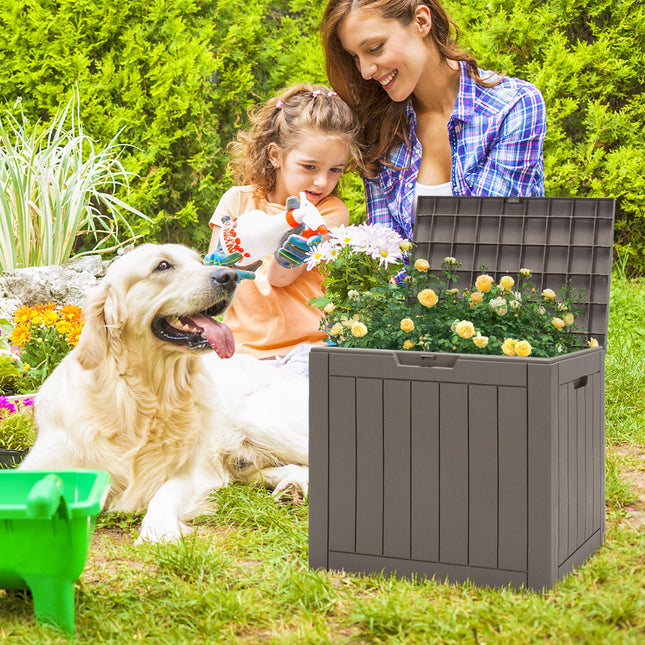 30 Gallon Deck Box Storage Seating Container with Lockable Lid-Light Brown
