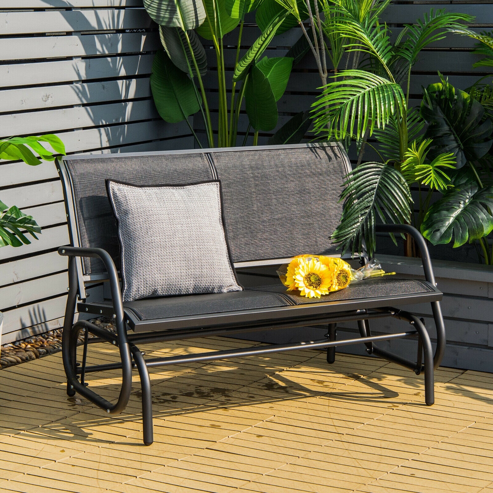 Chaise balançoire planeur causeuse 48 pouces à bascule salon de jardin – Noir