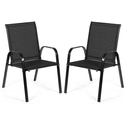2 Pcs Patio Outdoor Dining Chair with Armrest-Black