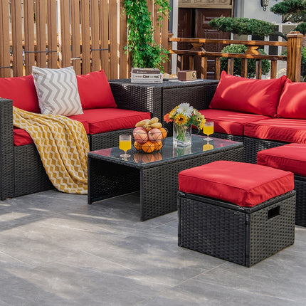 8 Pieces Patio Rattan Storage Table Furniture Set-Red