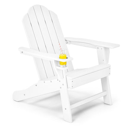Outdoor Adirondack Chair with Built-in Cup Holder for Backyard Porch-White