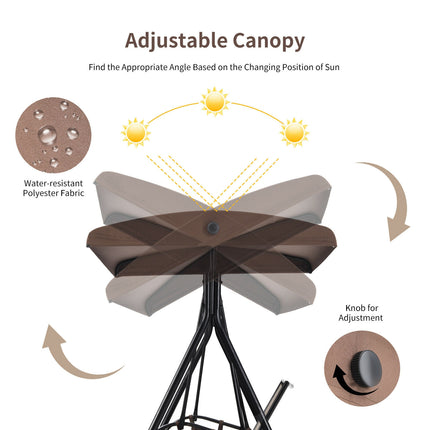 2 Seat Patio Porch Swing with Adjustable Canopy Storage Pockets Brown