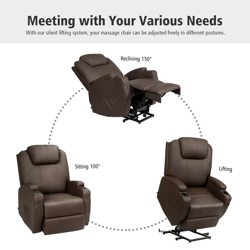 Heated Vibration Massage Power Lift Chair with Remote-Brown