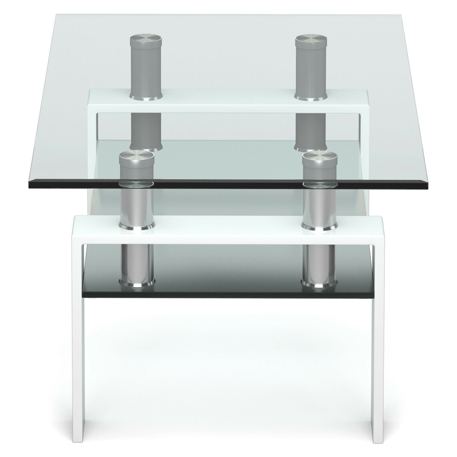 Rectangle Glass Coffee Table with Metal Legs for Living Room-White