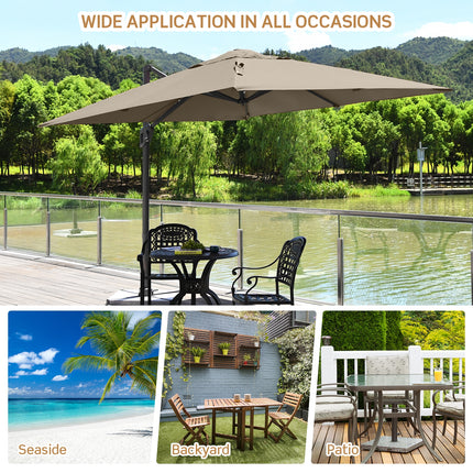 10 x 10 Feet Patio Offset Cantilever Umbrella with Aluminum 360-degree Rotation Tilt-Coffee