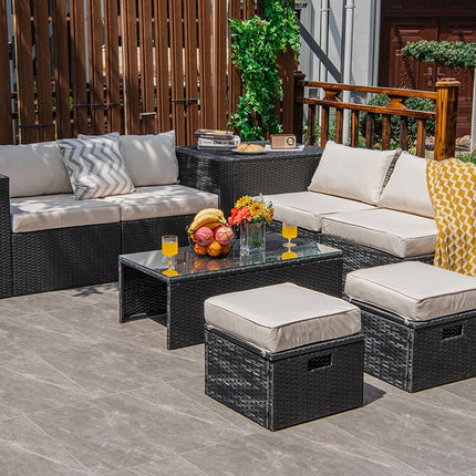 8 Pieces Patio Rattan Storage Table Furniture Set-Off White