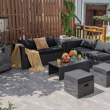 8 Pieces Patio Rattan Storage Table Furniture Set-Black