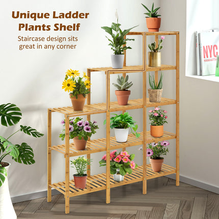 Multifunctional Bamboo Plant Shelf Display Organizer