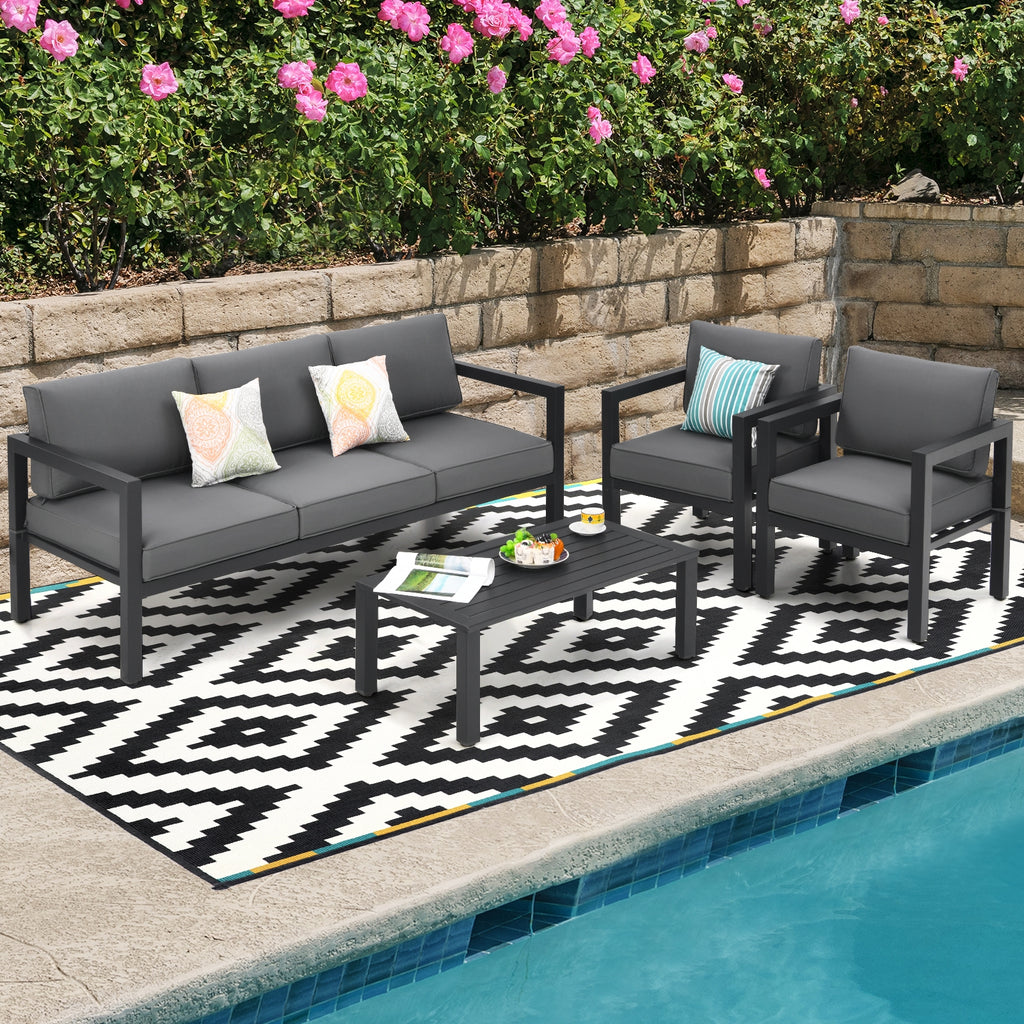 Ensemble de 4 meubles d'extérieur pour jardin et piscine - Gris
