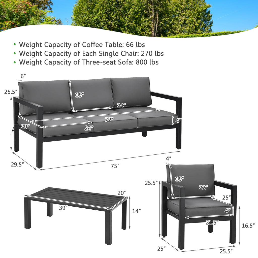 Ensemble de 4 meubles d'extérieur pour jardin et piscine - Gris