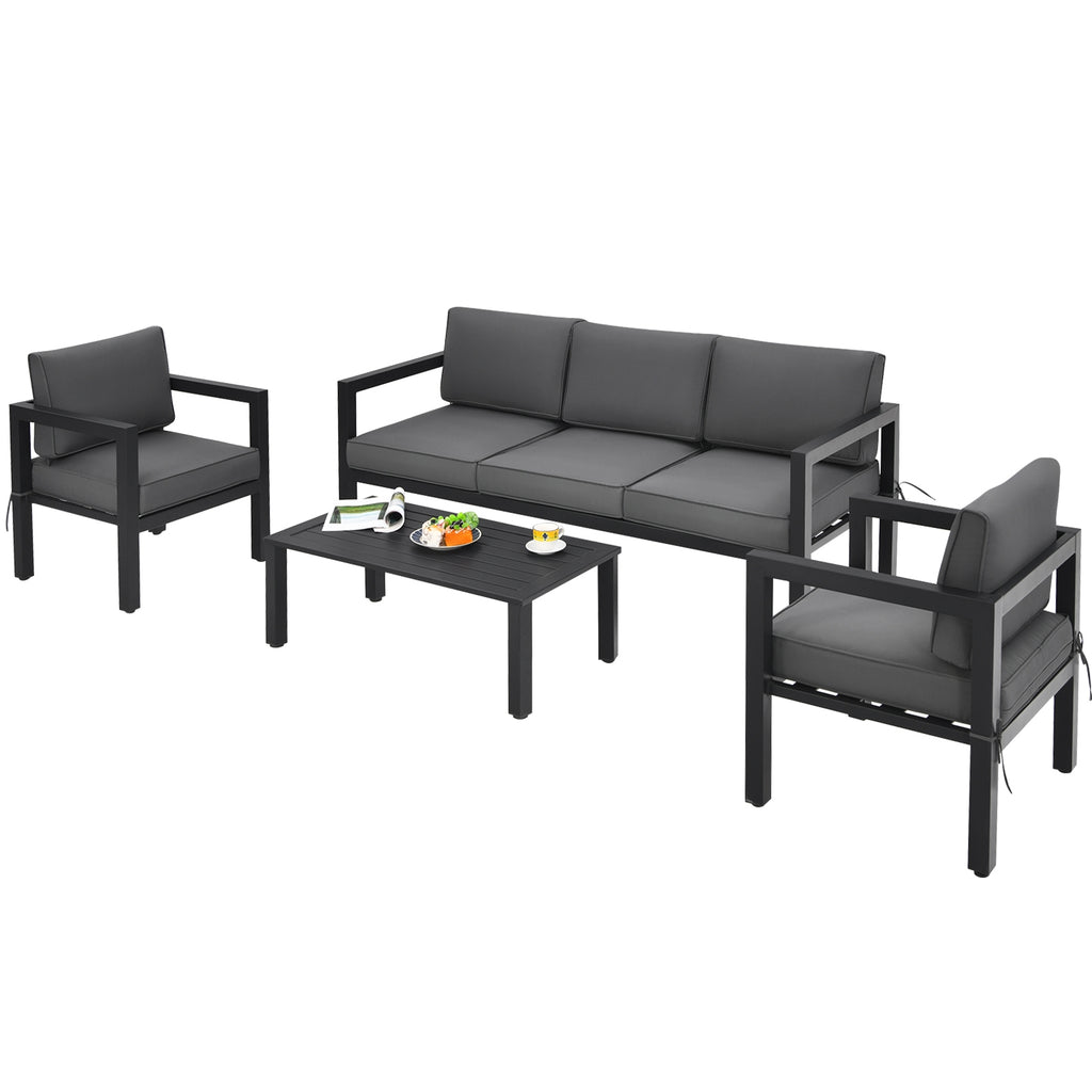 Ensemble de 4 meubles d'extérieur pour jardin et piscine - Gris