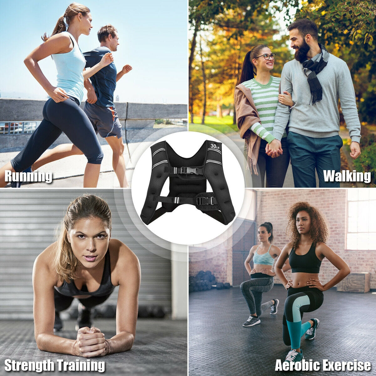30 LBS Workout Weighted Vest with Mesh Bag Adjustable Buckle