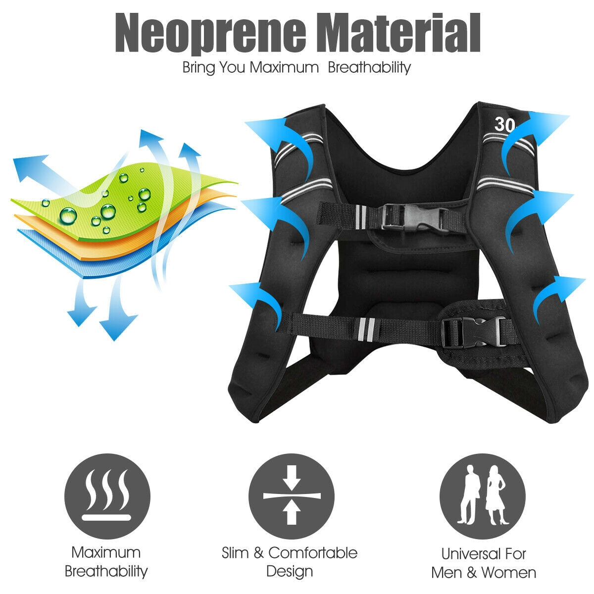 30 LBS Workout Weighted Vest with Mesh Bag Adjustable Buckle