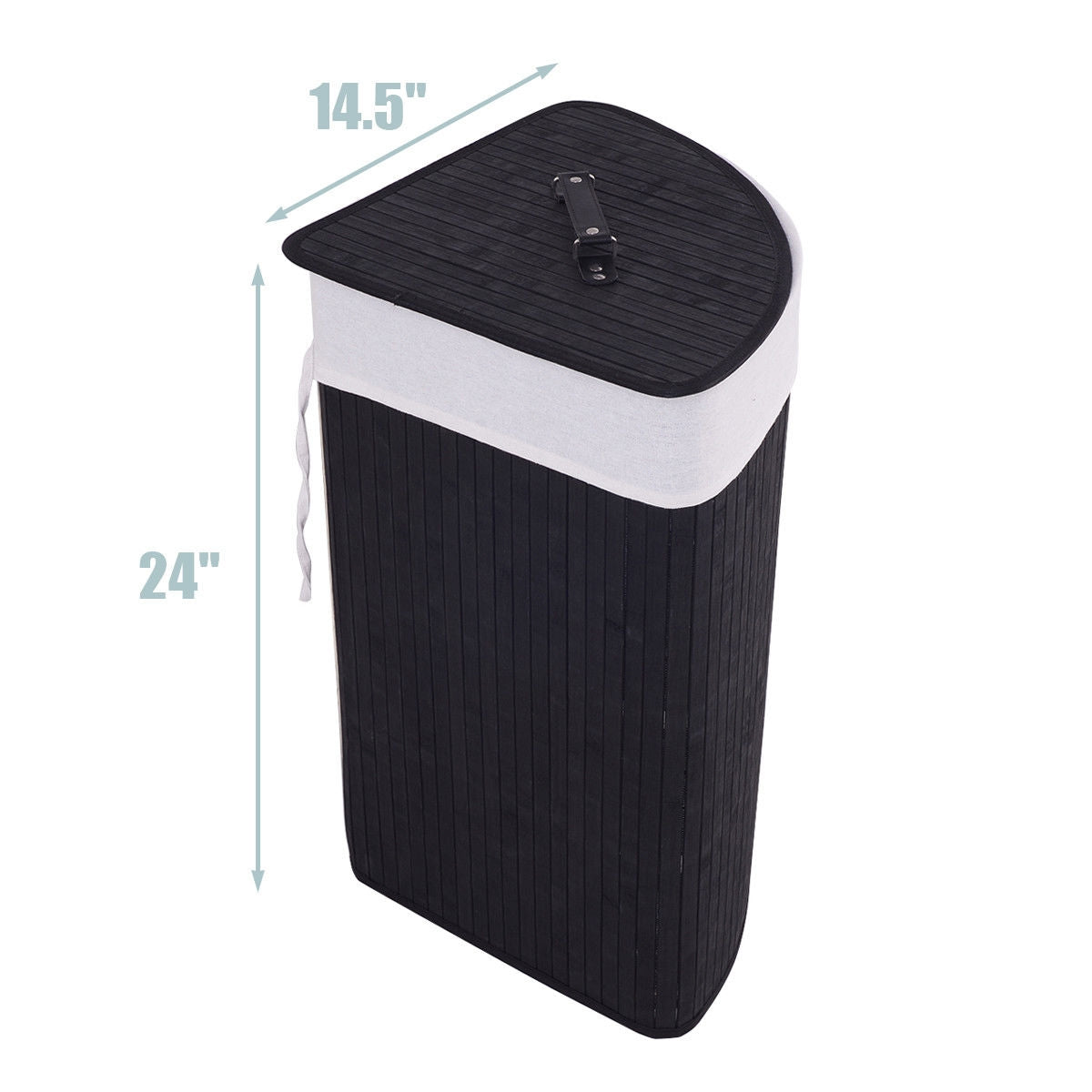 Corner Bamboo Hamper Laundry Basket with Lid and Removable Liner-Black