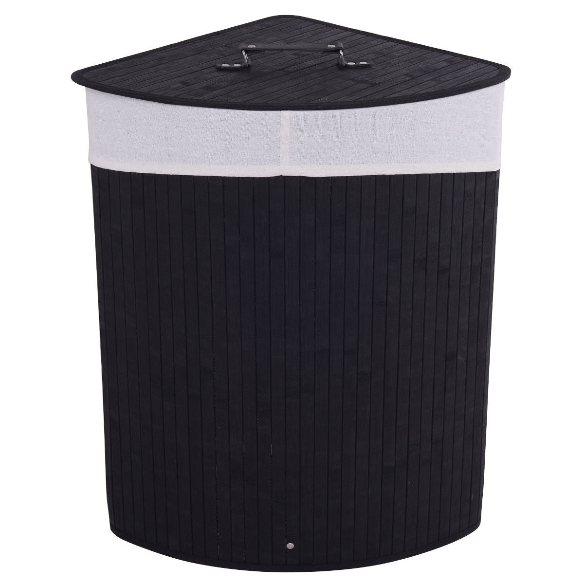 Corner Bamboo Hamper Laundry Basket with Lid and Removable Liner-Black