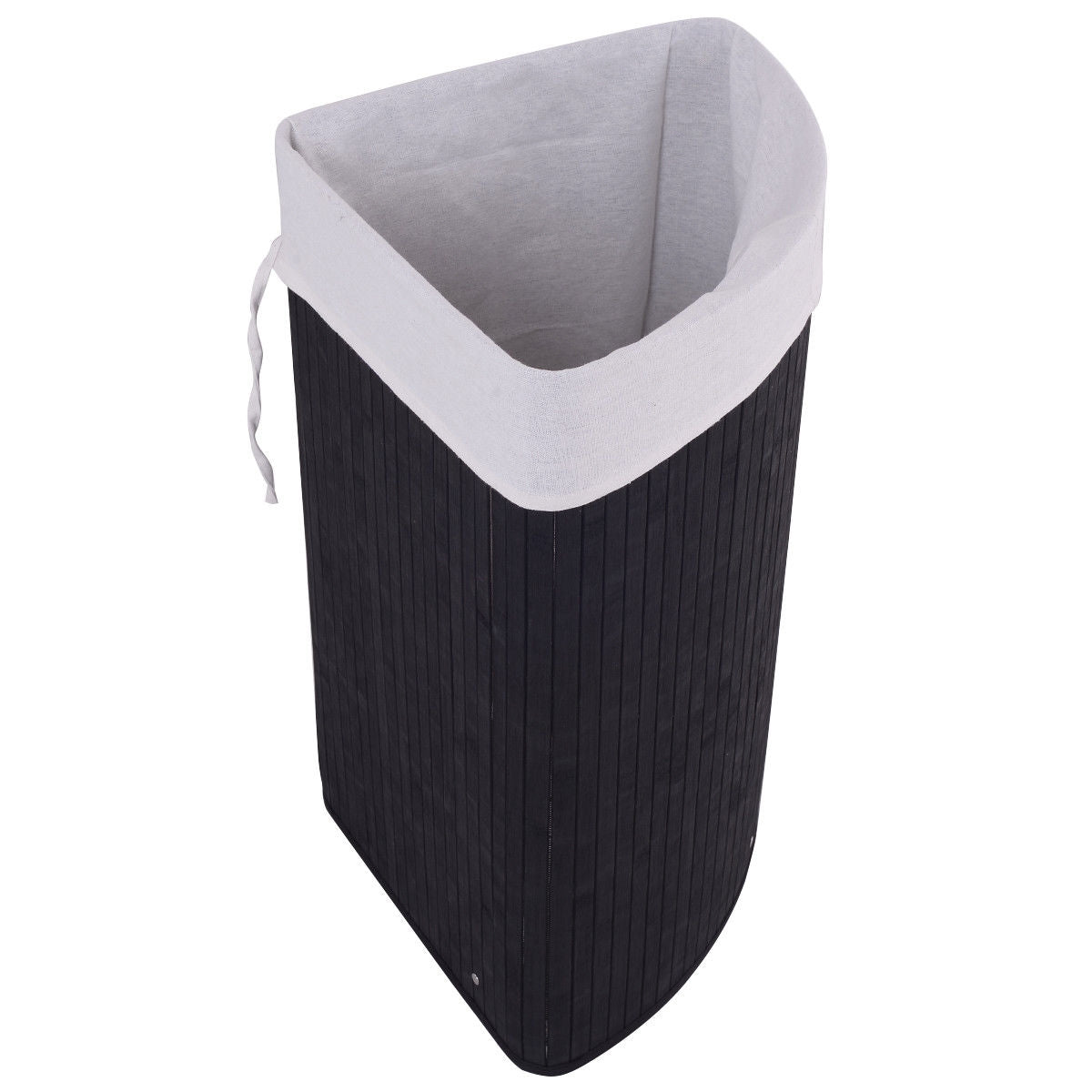Corner Bamboo Hamper Laundry Basket with Lid and Removable Liner-Black