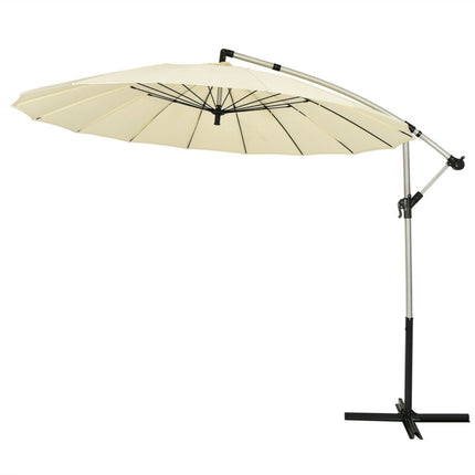 10 Feet Patio Offset Umbrella Market Hanging Umbrella for Backyard Poolside Lawn Garden-Beige