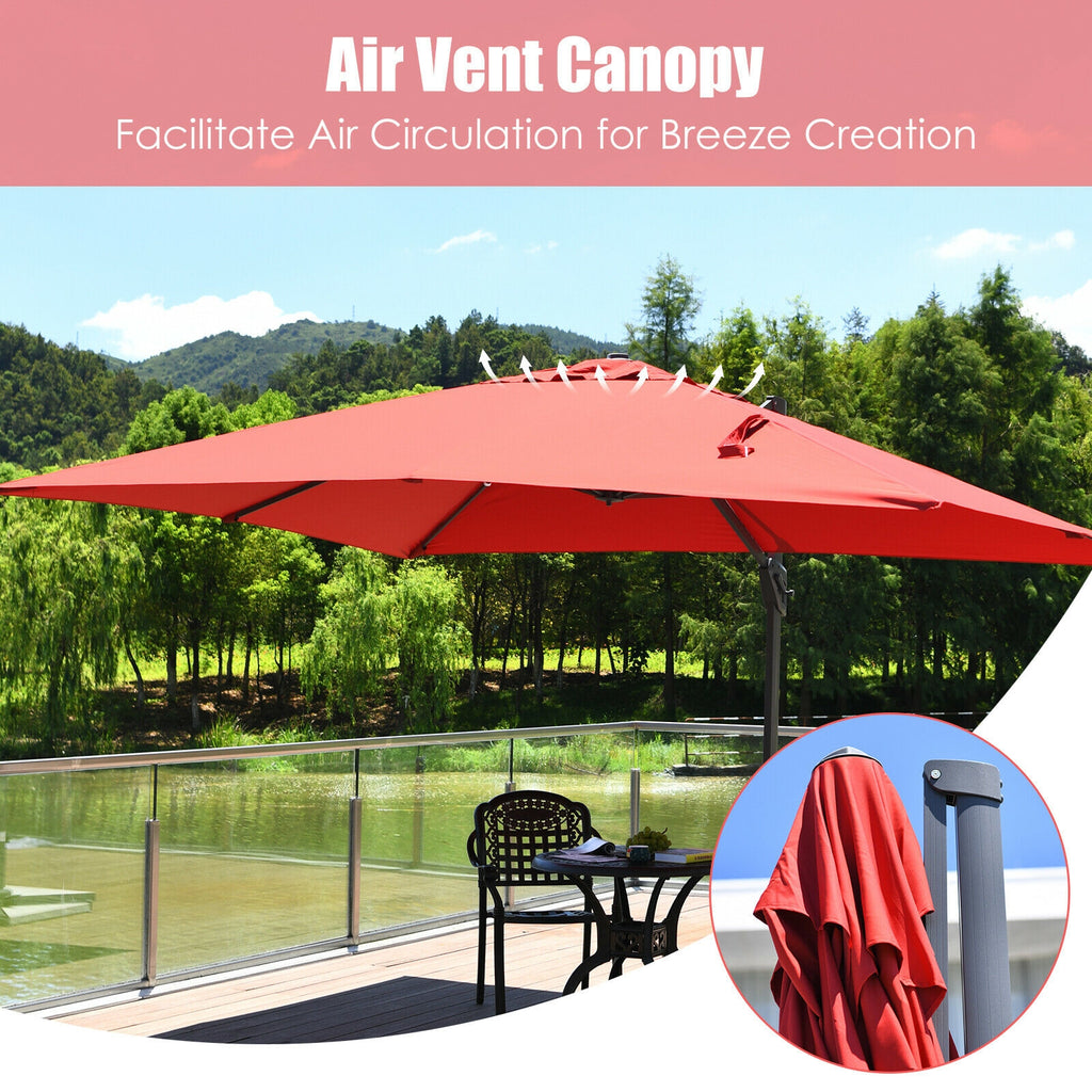 Parasol Déporté Rectangulaire 3 x 4 m avec Fonction Rotation à 360° - Rouge Bordeaux