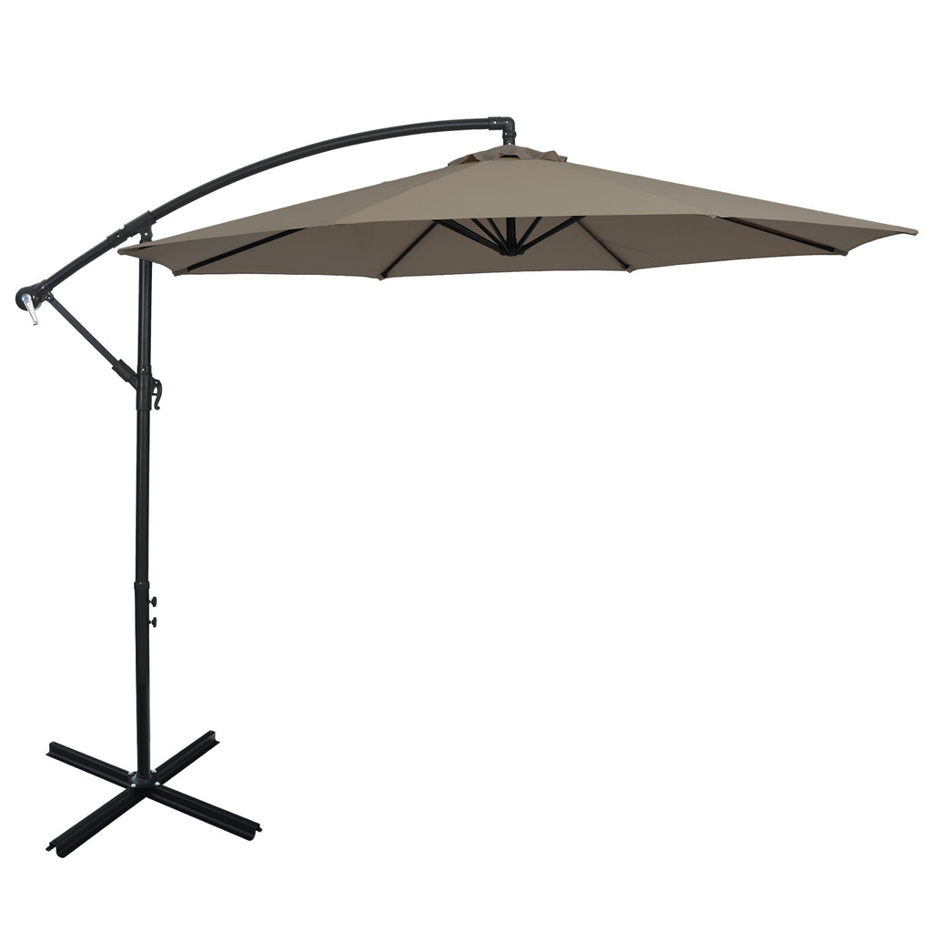 Parasol déporté de 3 m avec 8 baleines, pied en croix et inclinaison réglable - Marron