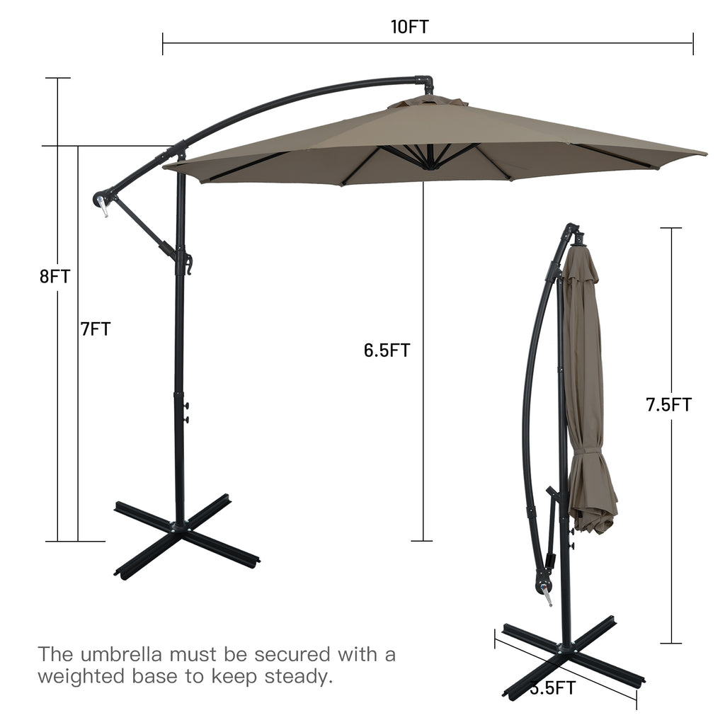 Parasol déporté de 3 m avec 8 baleines, pied en croix et inclinaison réglable - Marron