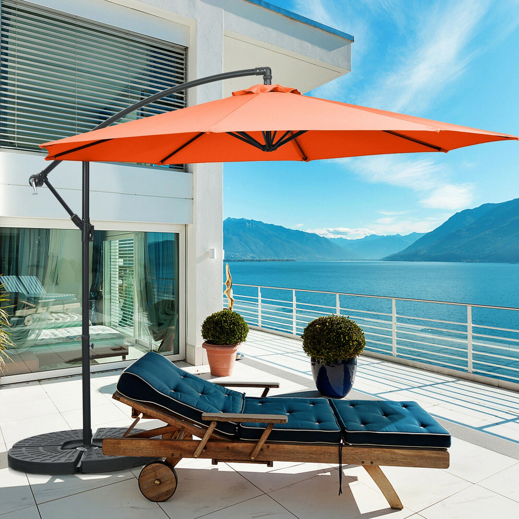 Parasol déporté de 3 m avec 8 baleines, pied en croix et inclinaison réglable - Orange