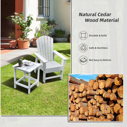 15 Inch Patio Square Wooden Slat End Side Coffee Table for Garden-White