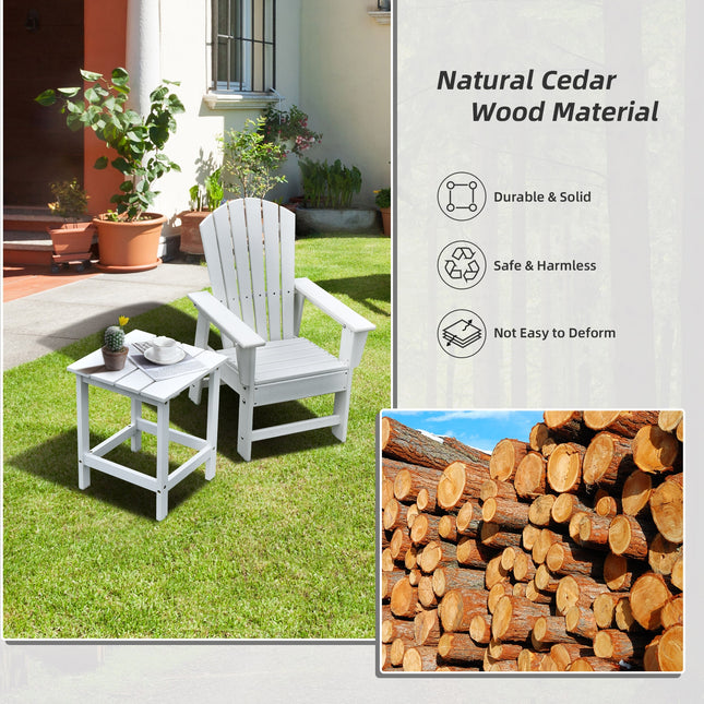 15 Inch Patio Square Wooden Slat End Side Coffee Table for Garden-White
