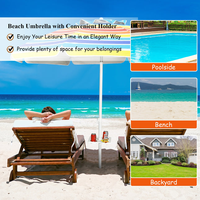 7.2 Feet Portable Outdoor Beach Umbrella with Sand Anchor and Tilt Mechanism for  Poolside and Garden-Multicolor