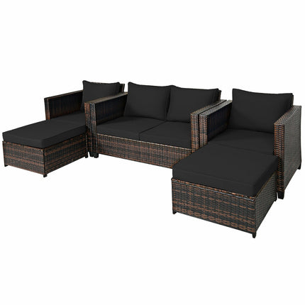 5 Pieces Patio Cushioned Rattan Furniture Set-Black