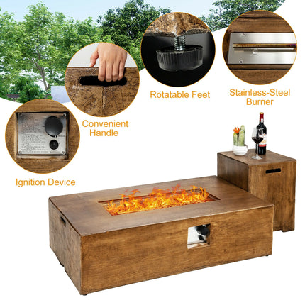 2 Pieces Outdoor Propane Fire Pit Table Set
