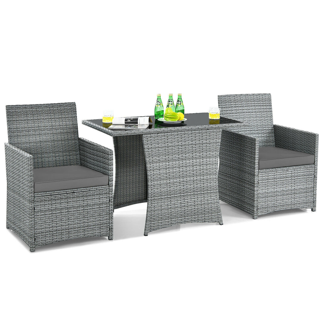 Ensemble de 3 meubles de patio en rotin avec canapé-accoudoir rembourré - Gris