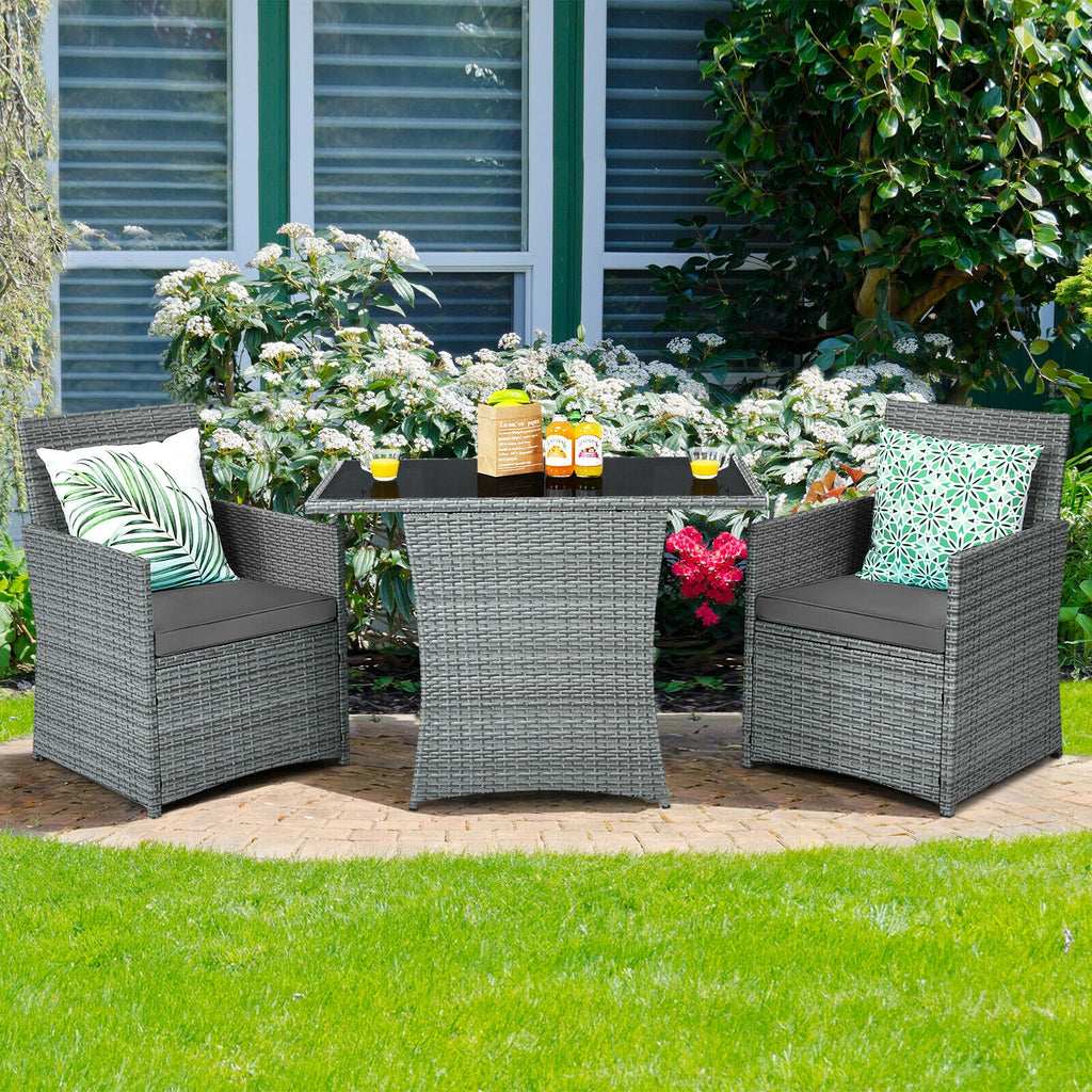 Ensemble de 3 meubles de patio en rotin avec canapé-accoudoir rembourré - Gris
