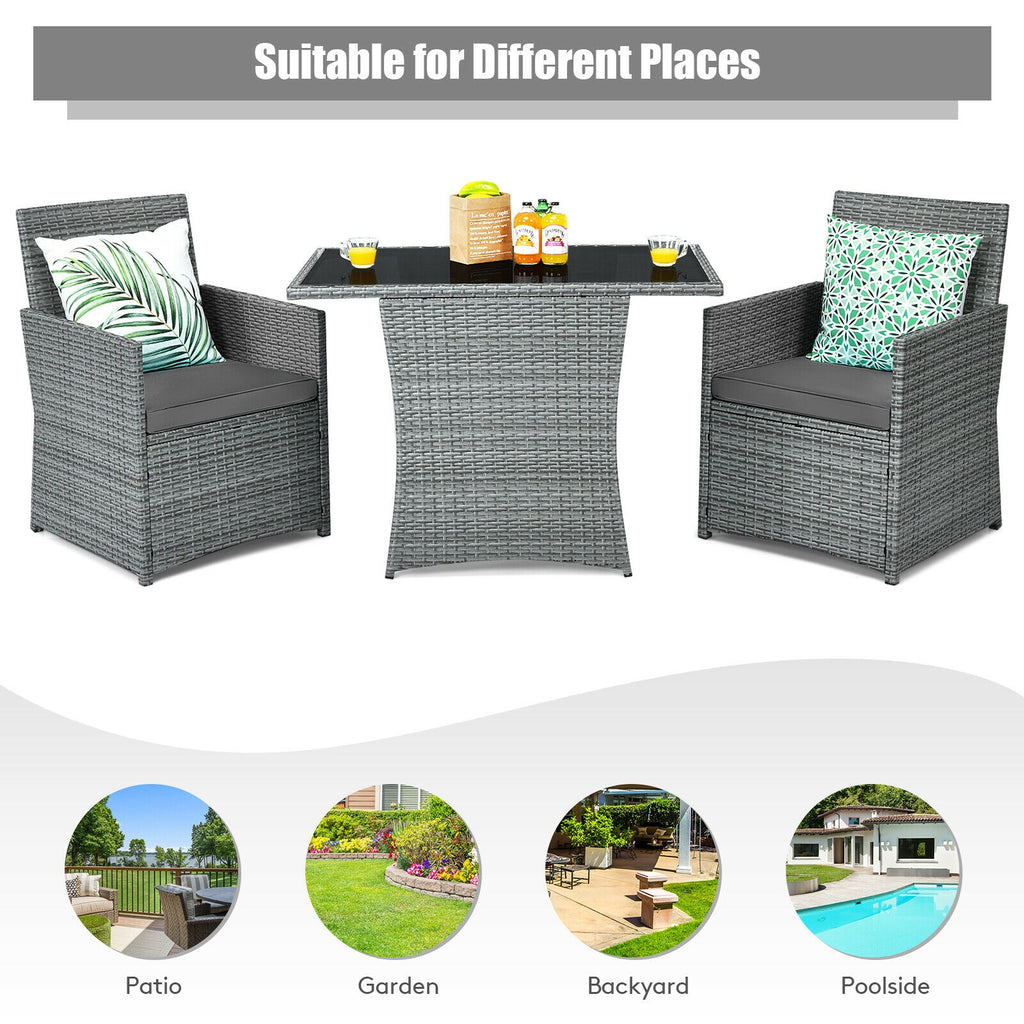 Ensemble de 3 meubles de patio en rotin avec canapé-accoudoir rembourré - Gris
