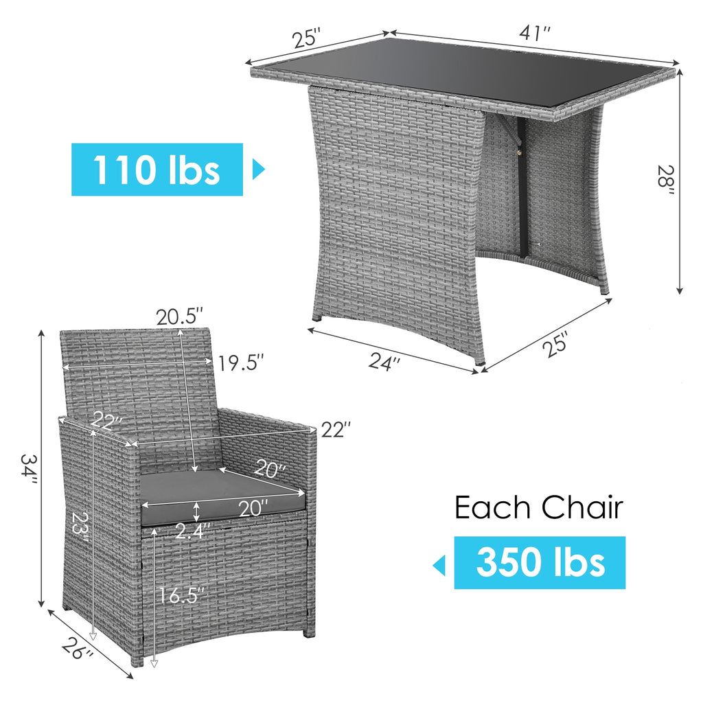 Ensemble de 3 meubles de patio en rotin avec canapé-accoudoir rembourré - Gris