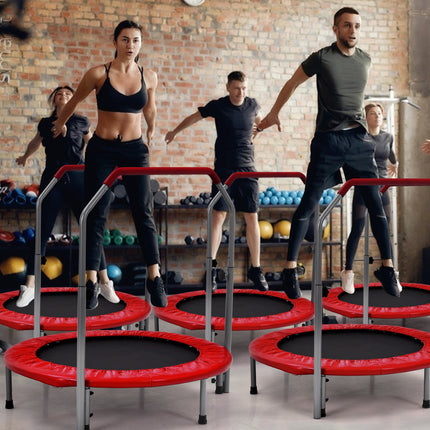 40 Inch Folding Exercise Trampoline Rebounder with 4-Level Handrail Carrying Bag-Red