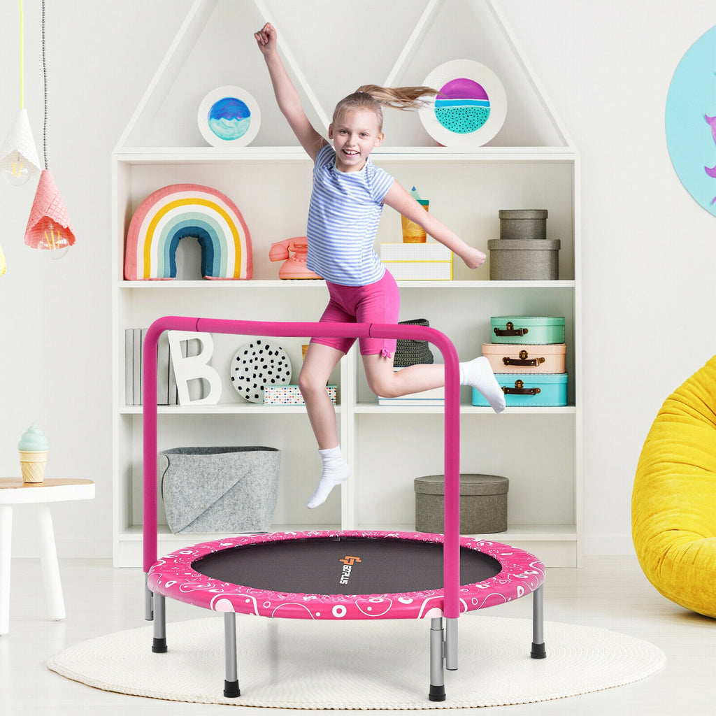Trampoline 36 pouces pour enfants Mini Rebondeur avec Main Courante Entièrement Recouverte - Rose
