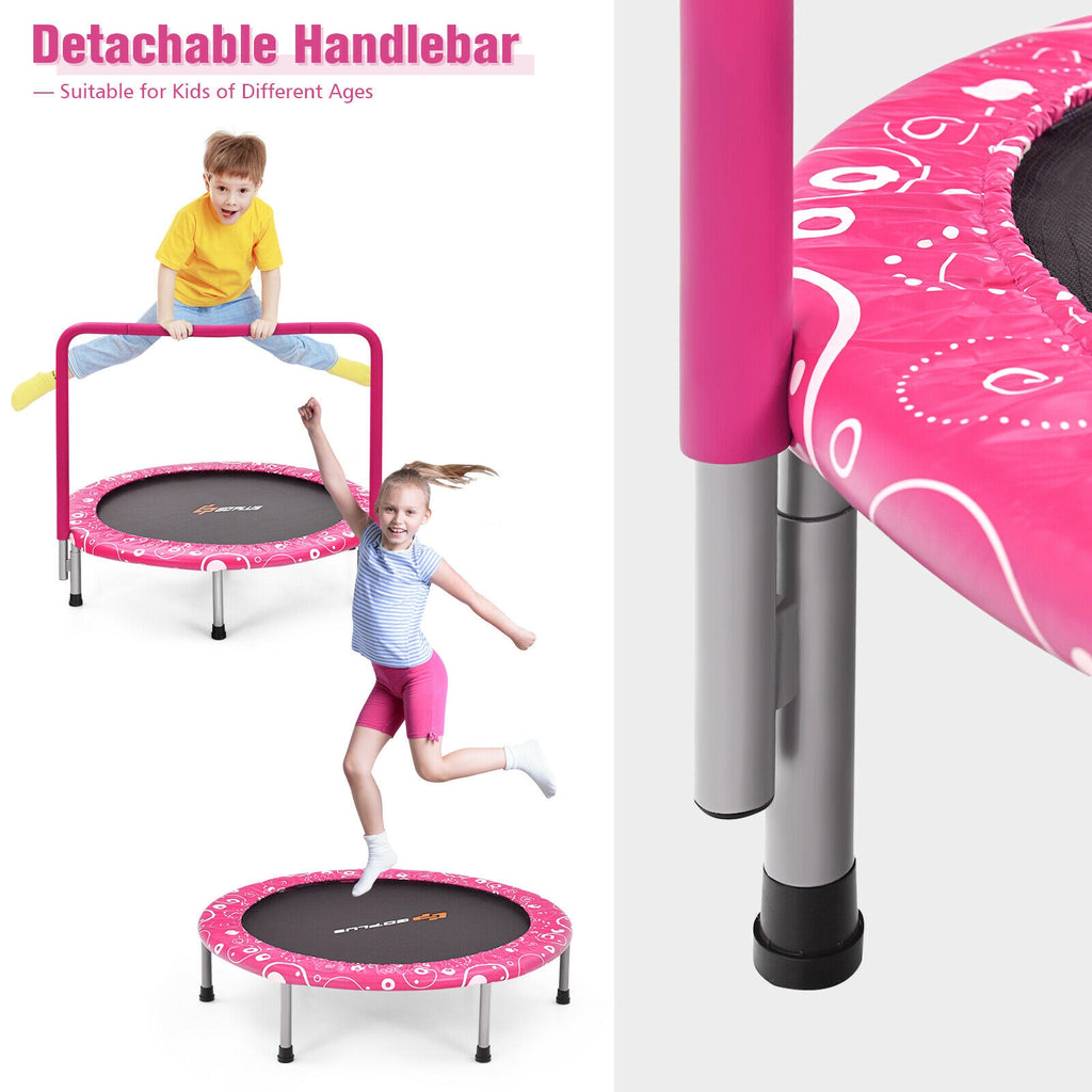 Trampoline 36 pouces pour enfants Mini Rebondeur avec Main Courante Entièrement Recouverte - Rose