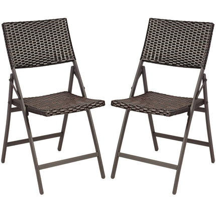 Set of 2 Folding Patio Rattan Portable Dining Chairs