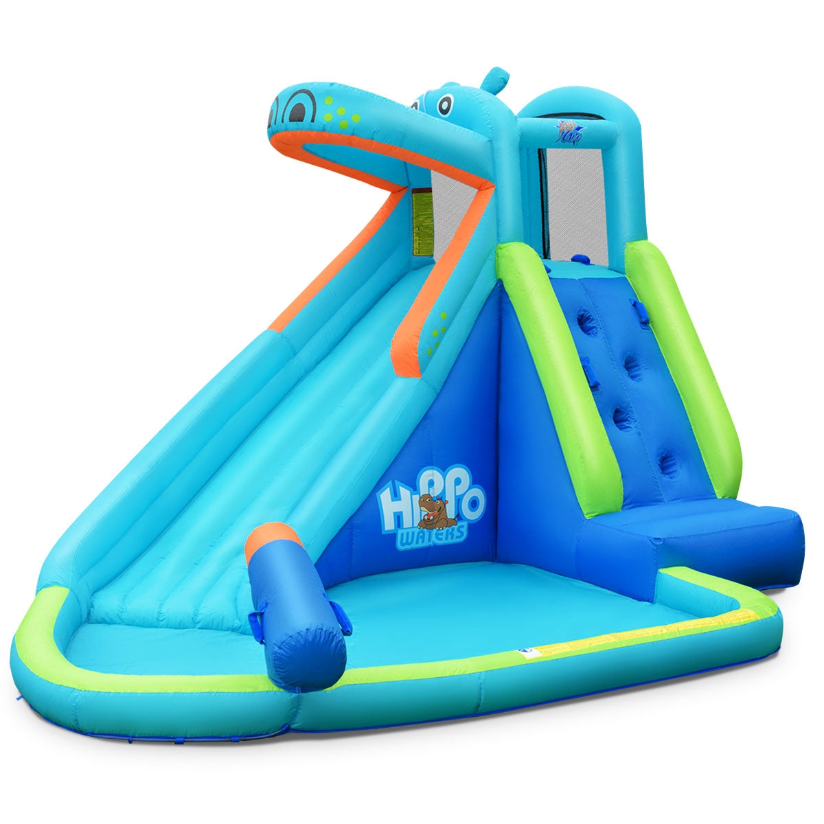 Piscine gonflable avec éclaboussoirs et toboggan, sans souffleur