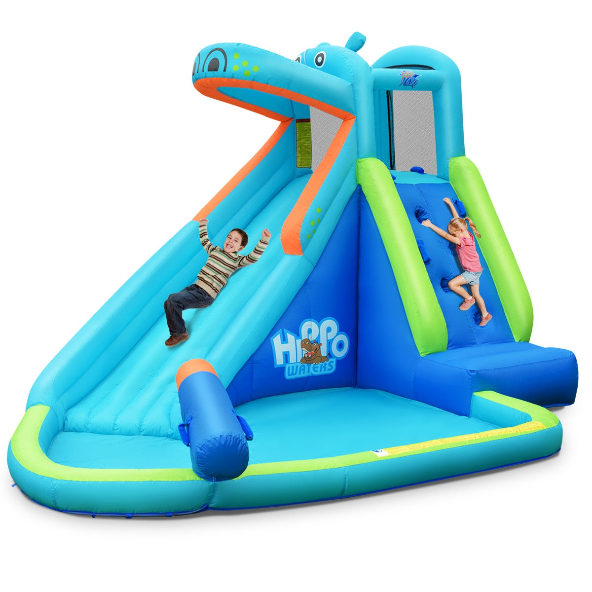 Piscine gonflable avec éclaboussoirs et toboggan, sans souffleur