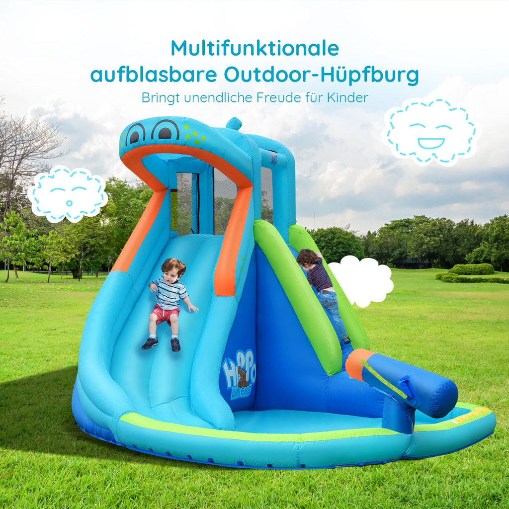 Piscine gonflable avec éclaboussoirs et toboggan, sans souffleur