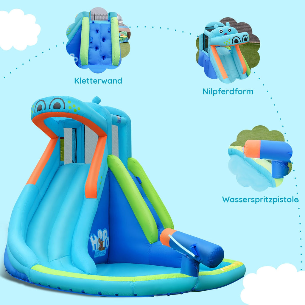 Piscine gonflable avec éclaboussoirs et toboggan, sans souffleur