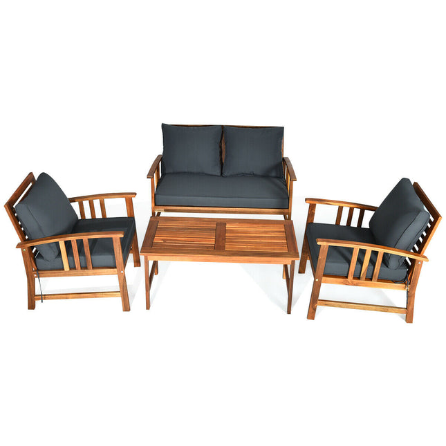 4 Pieces Wooden Patio Furniture Set with Table and Sofa Chair