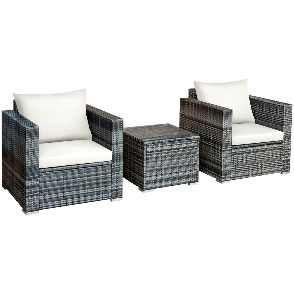 Ensemble de bistro 3 pièces en rotin pour patio avec coussins – Blanc