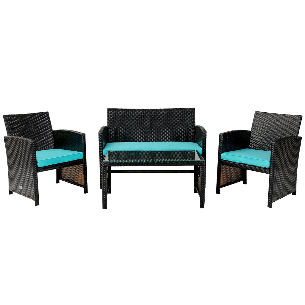 Ensemble de mobilier de patio en rotin capitonné 4 pièces - Vert