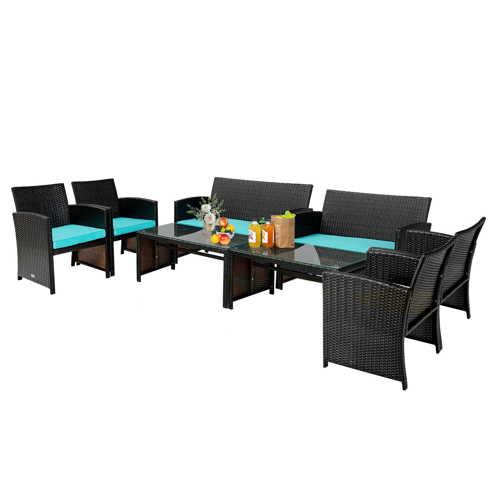 Ensemble de mobilier de patio en rotin capitonné 4 pièces - Vert