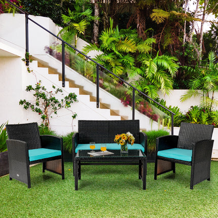 4 Pieces Patio Rattan Cushioned Furniture Set-Green
