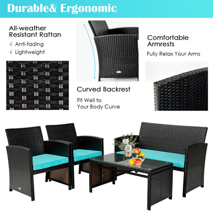 4 Pieces Patio Rattan Cushioned Furniture Set-Green