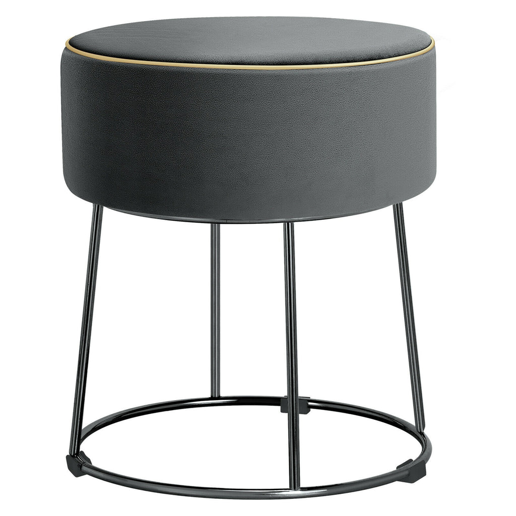 Round Velvet Footrest Stool Ottoman with Non-Slip Foot Pads for Bedside-Gray